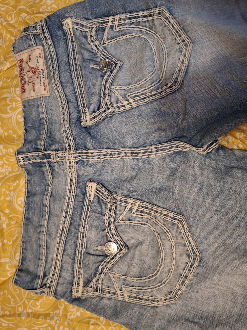 True Religion Men's Light Blue Skinny Jeans with Contrast Stitching